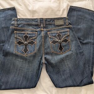 Affliction Jeans with Cross Stitching
